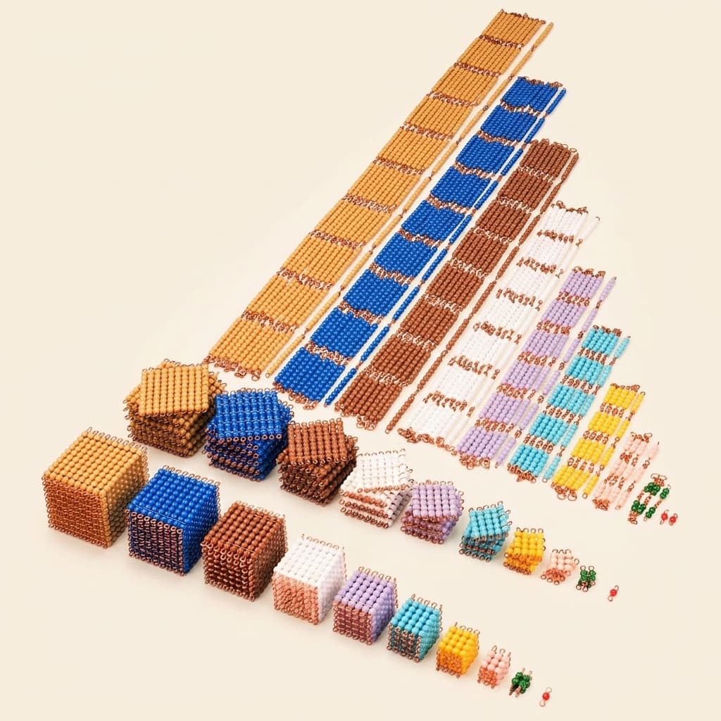 Jednotlivé nylonové korálky: kompletný materiál desiatkovej sústavy - Montessori Material | Faborino