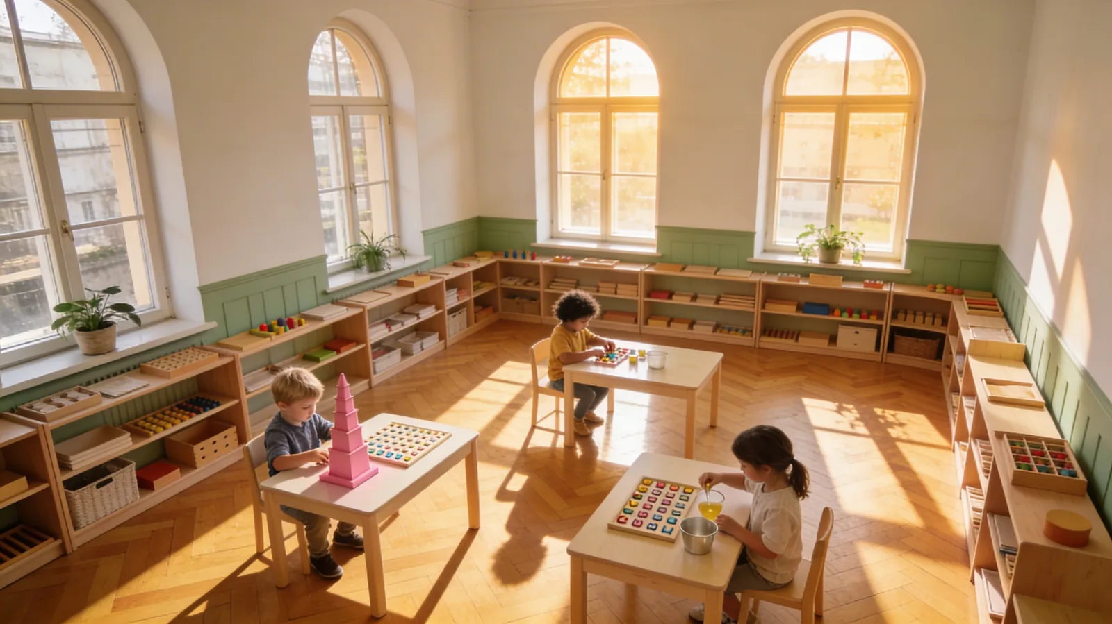 Svetlá Montessori trieda s oknami do záhrady